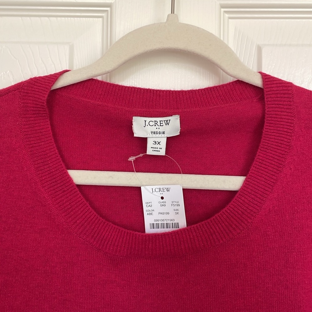 NWT J. Crew Teddie Sweater Cotton-Wool Magenta Scoop-Neck Longsleeve Women's 3X - Picture 2 of 9
